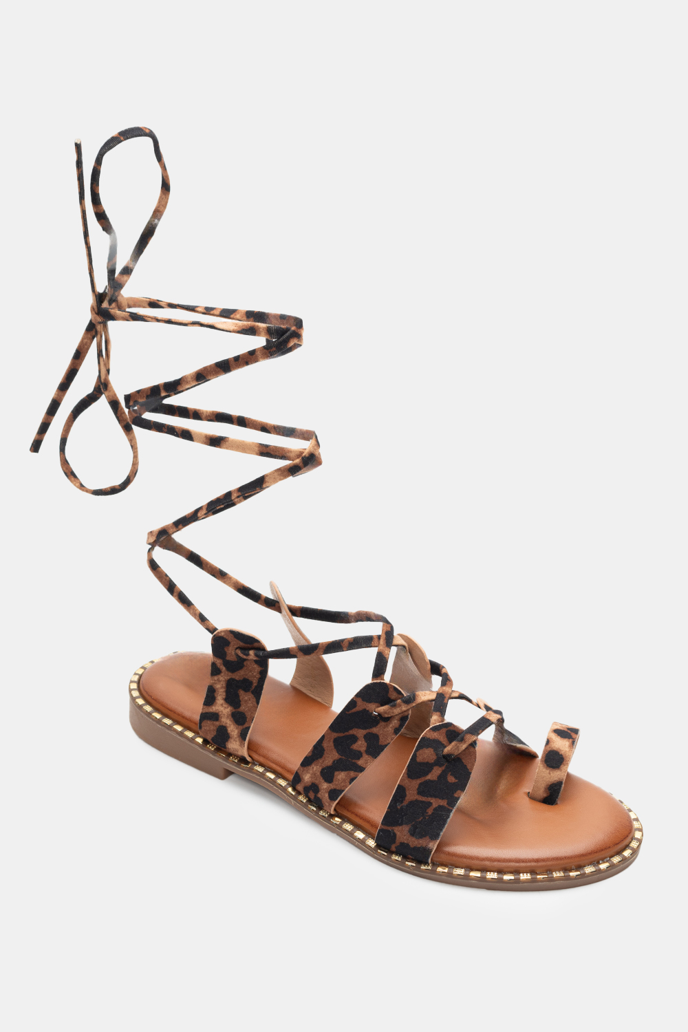 Flat Σανδάλια Lace Up - Animal Print