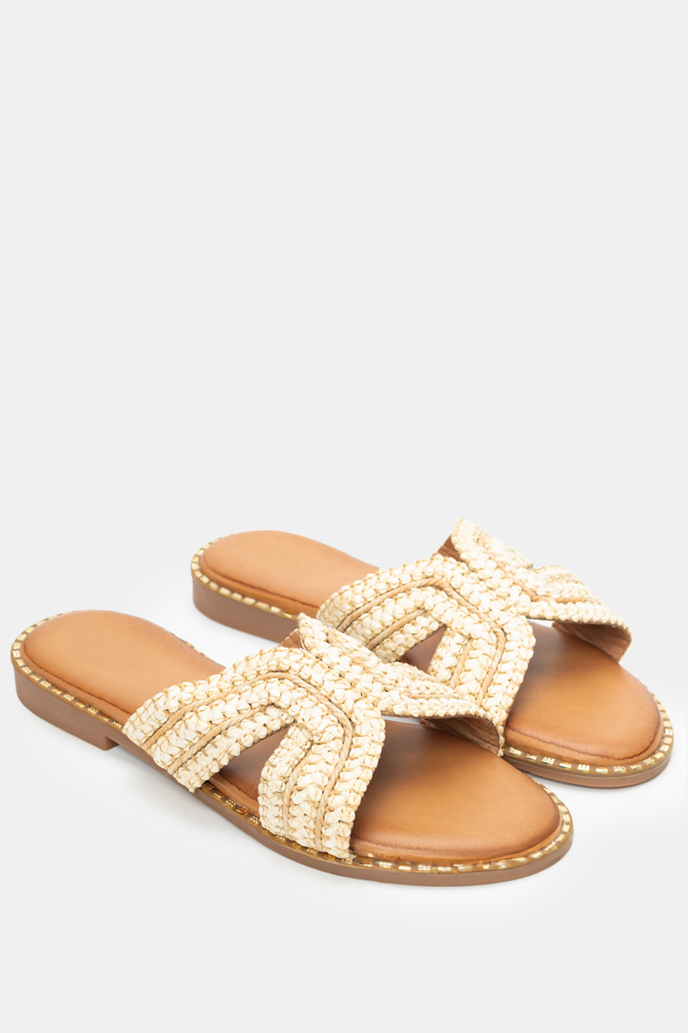 Flat Σανδάλια με Ανοίγματα Στο Πλάι - Μπεζ