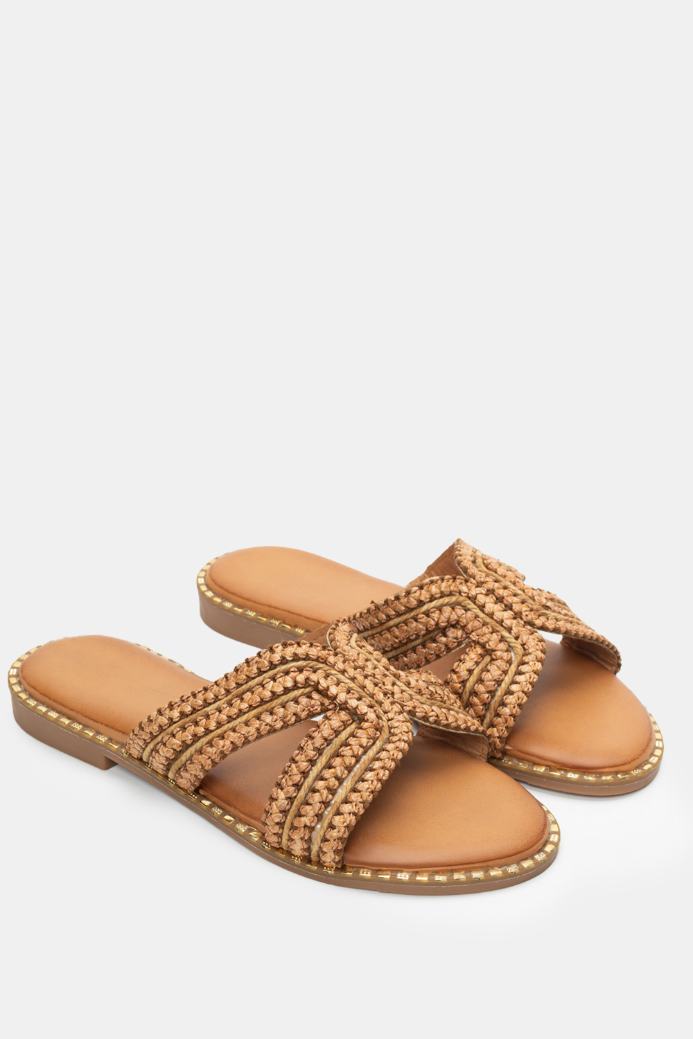 Flat Σανδάλια με Ανοίγματα Στο Πλάι - Κάμελ