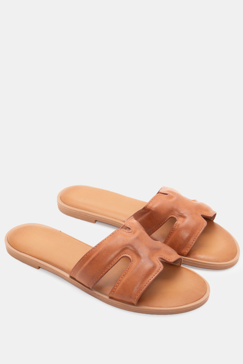 Flat Σανδάλια με Ανοίγματα στο Πλάι - Κάμελ