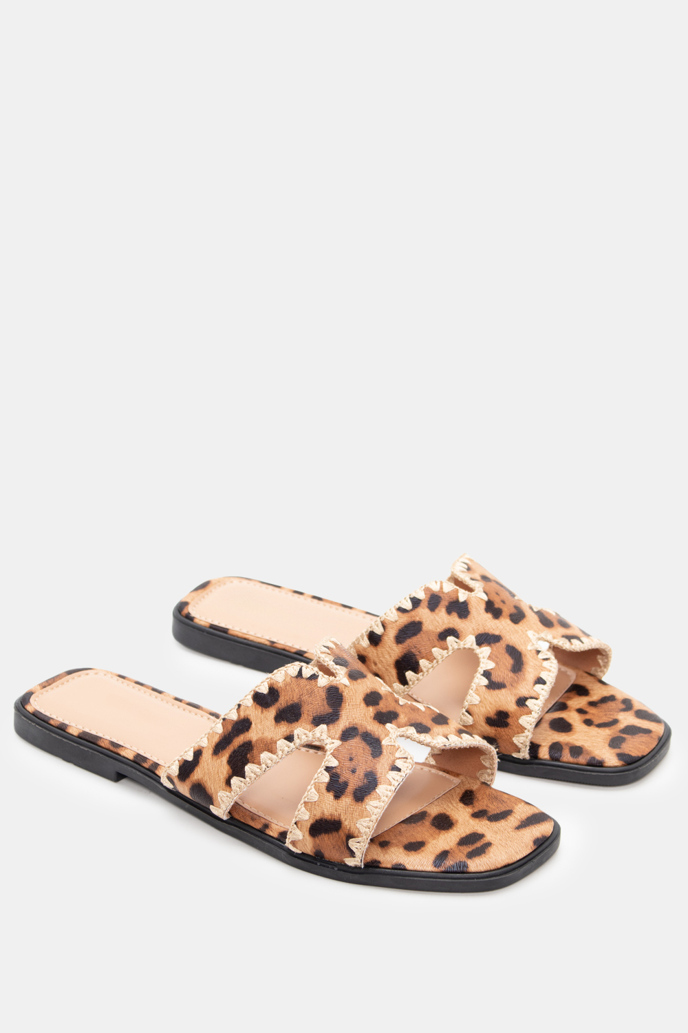 Flat Σανδάλια με Ανοίγματα στο Πλάι - Animal Print