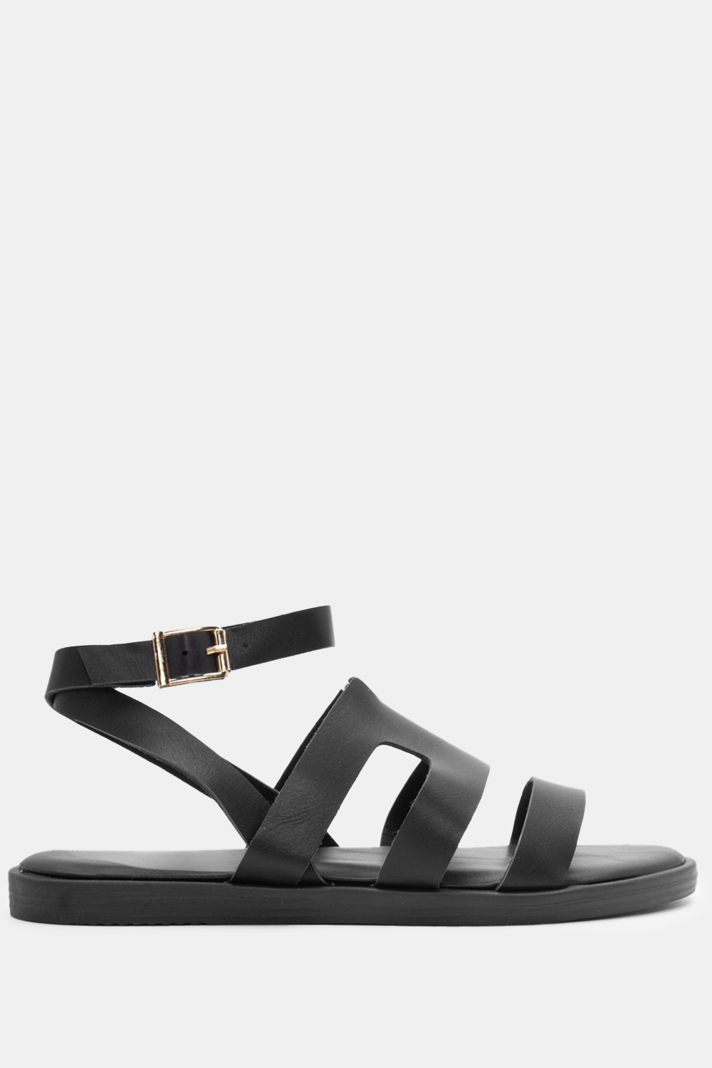 Flat Σανδάλια με Ανοίγματα Στο Πλάι & Μπαρέτα - Μαύρο