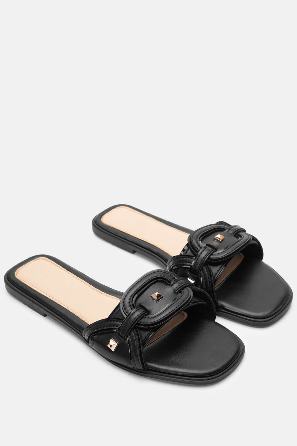 Flat Σανδάλια με Διακοσμητικά Τρουκς - Μαύρο