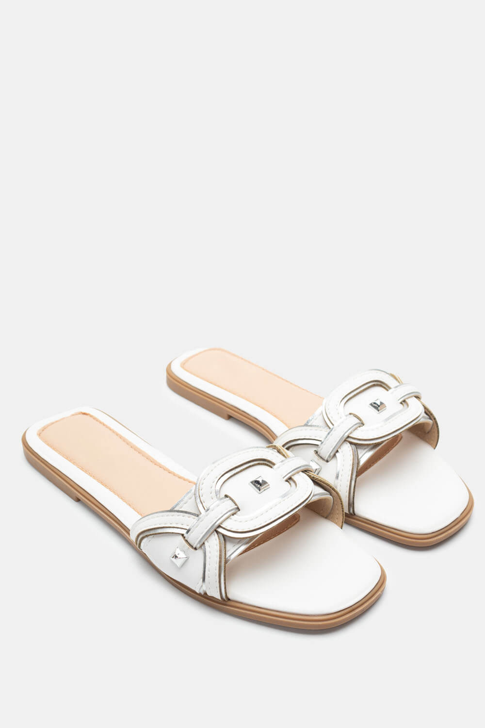 Flat Σανδάλια με Διακοσμητικά Τρουκς - Λευκό