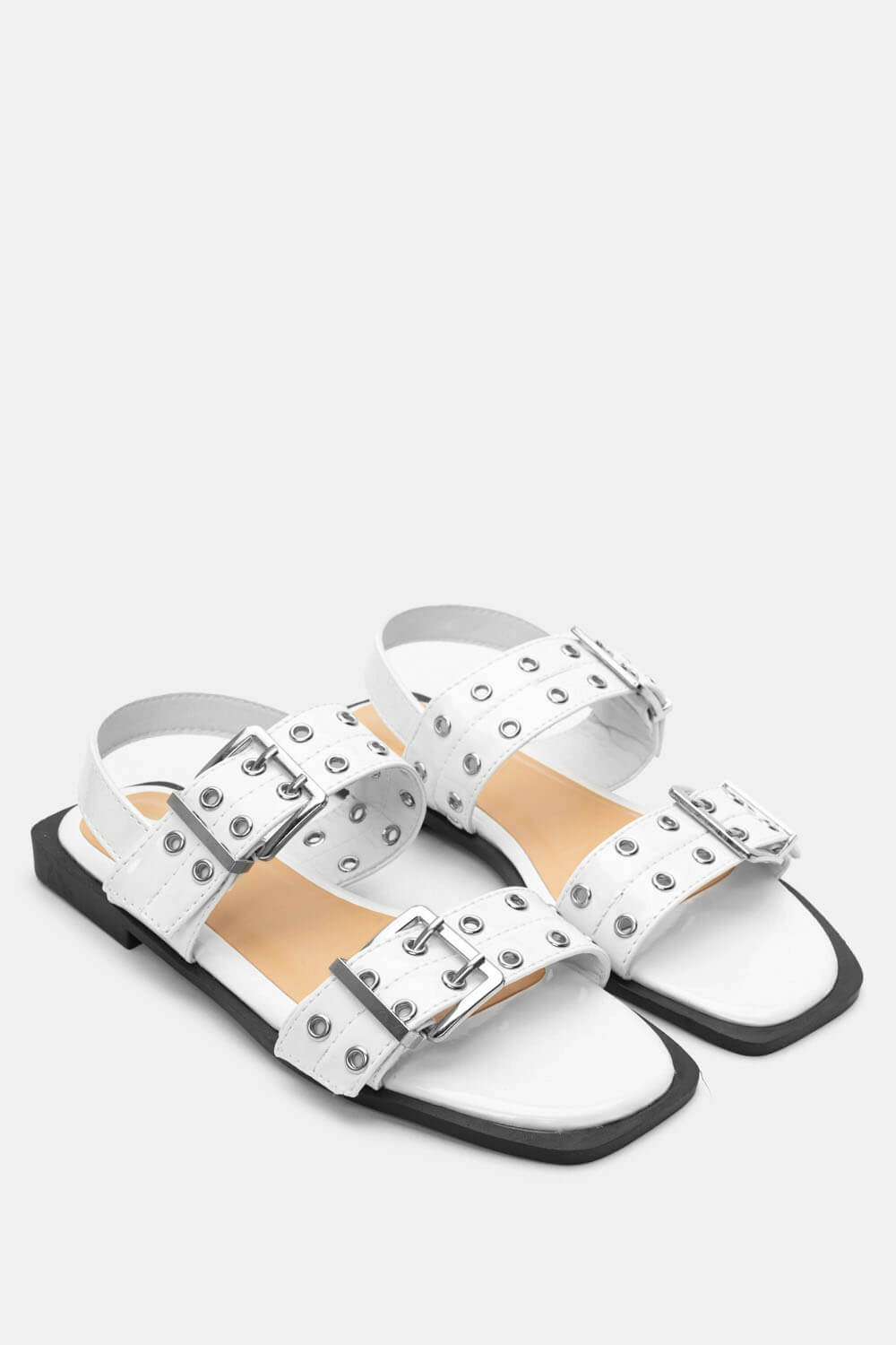 Flat Σανδάλια με Διακοσμητικά Ζωνάκια - Λευκό
