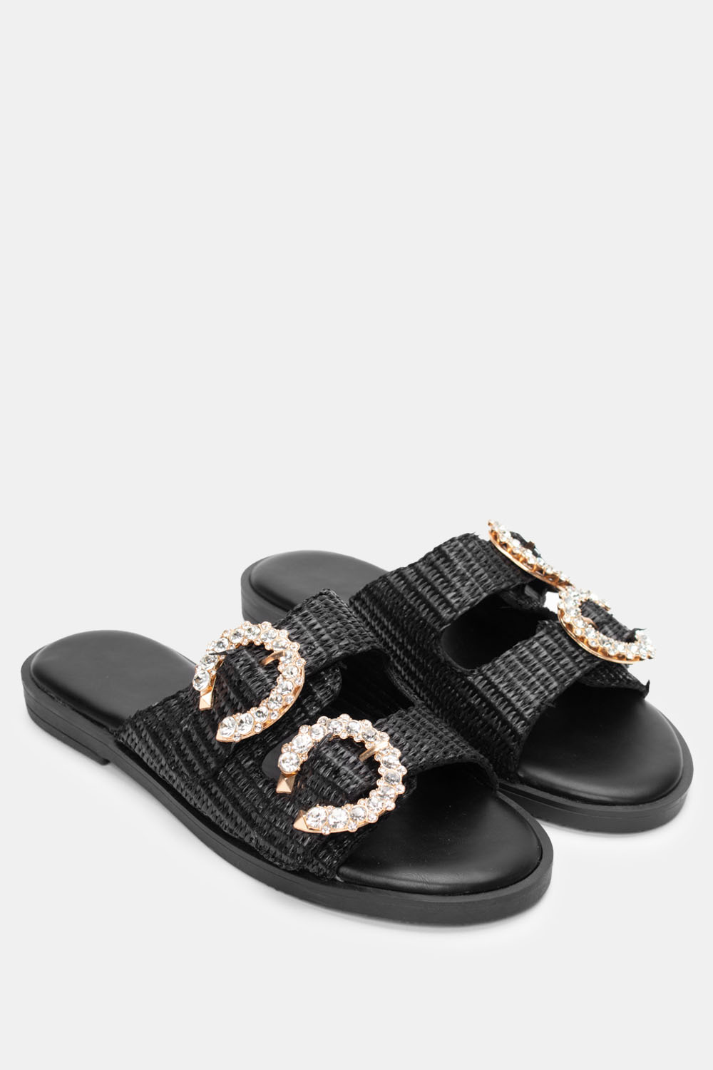 Flat Σανδάλια με Διακοσμητικές Πέτρες - Μαύρο