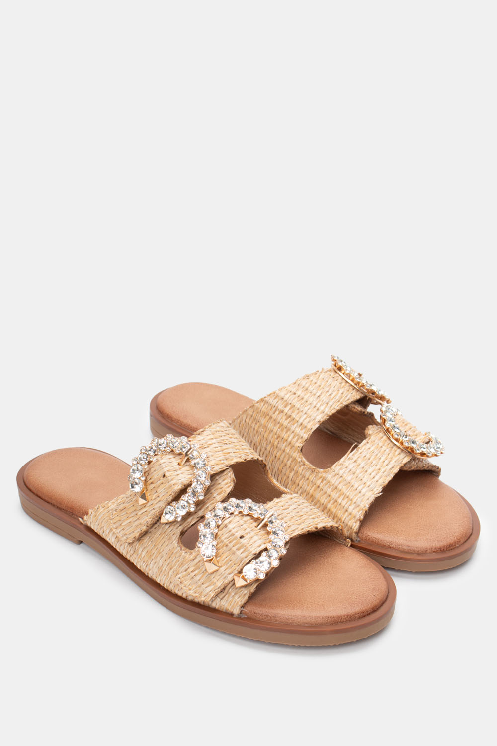 Flat Σανδάλια με Διακοσμητικές Πέτρες - Μπεζ