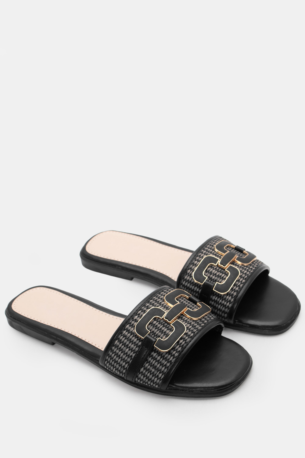 Flat Σανδάλια με Διακοσμητική Αγκράφα - Μαύρο