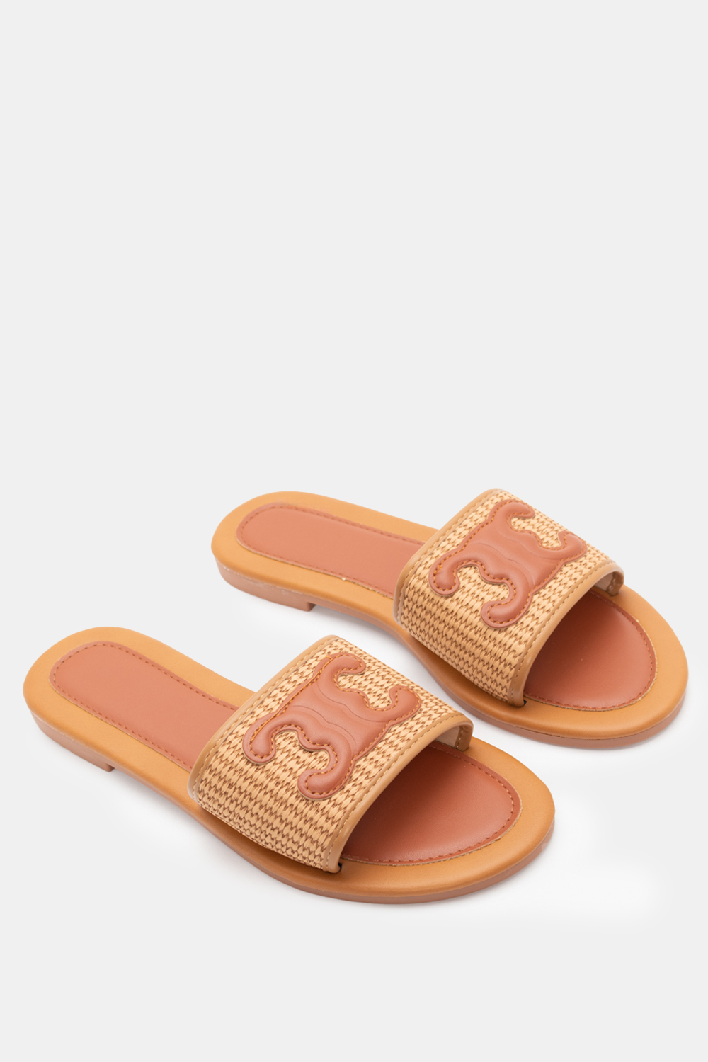 Flat Σανδάλια με Διακοσμητική Αγκράφα - Μπεζ-Σκούρο