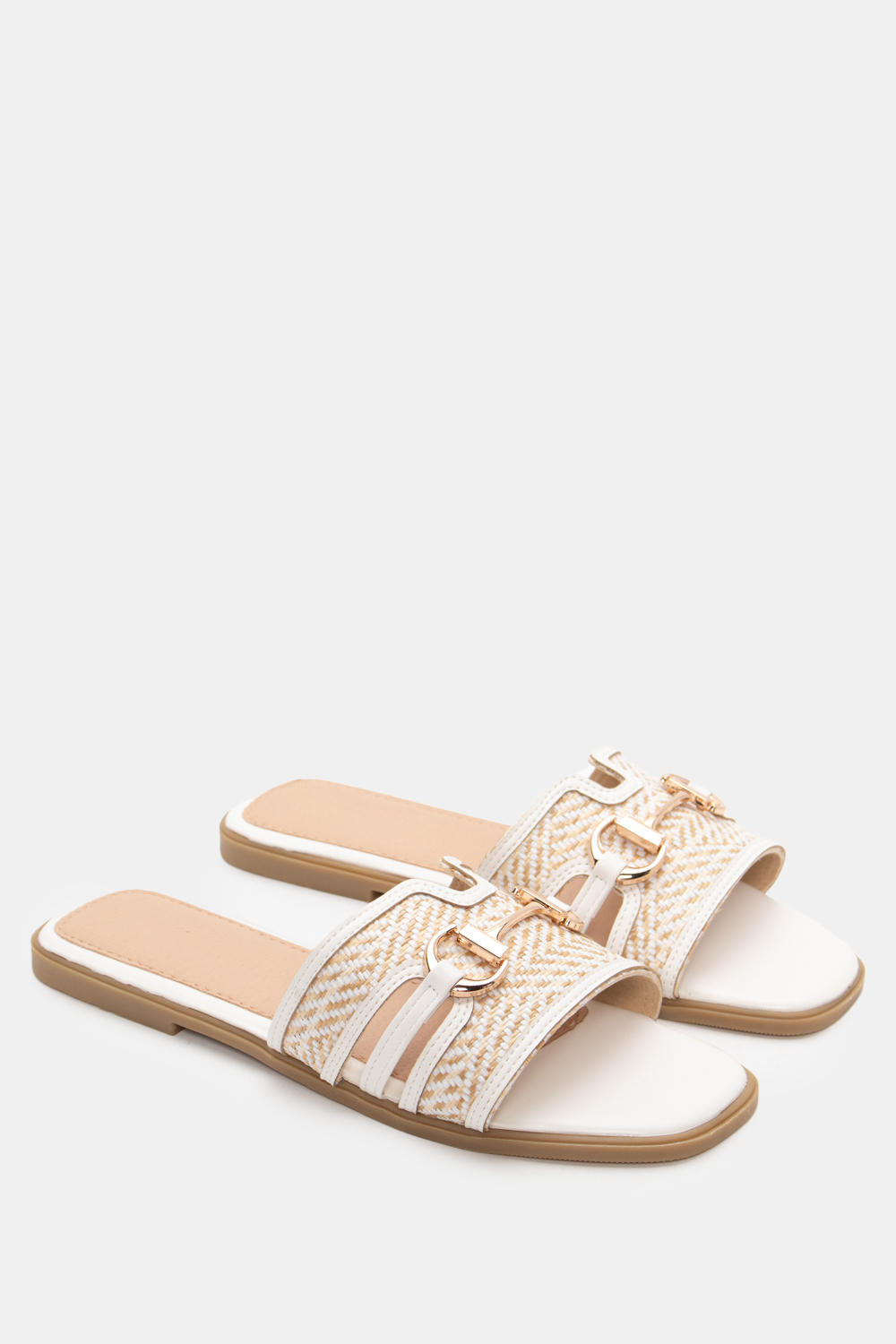 Flat Σανδάλια με Διακοσμητική Αγκράφα - Λευκό