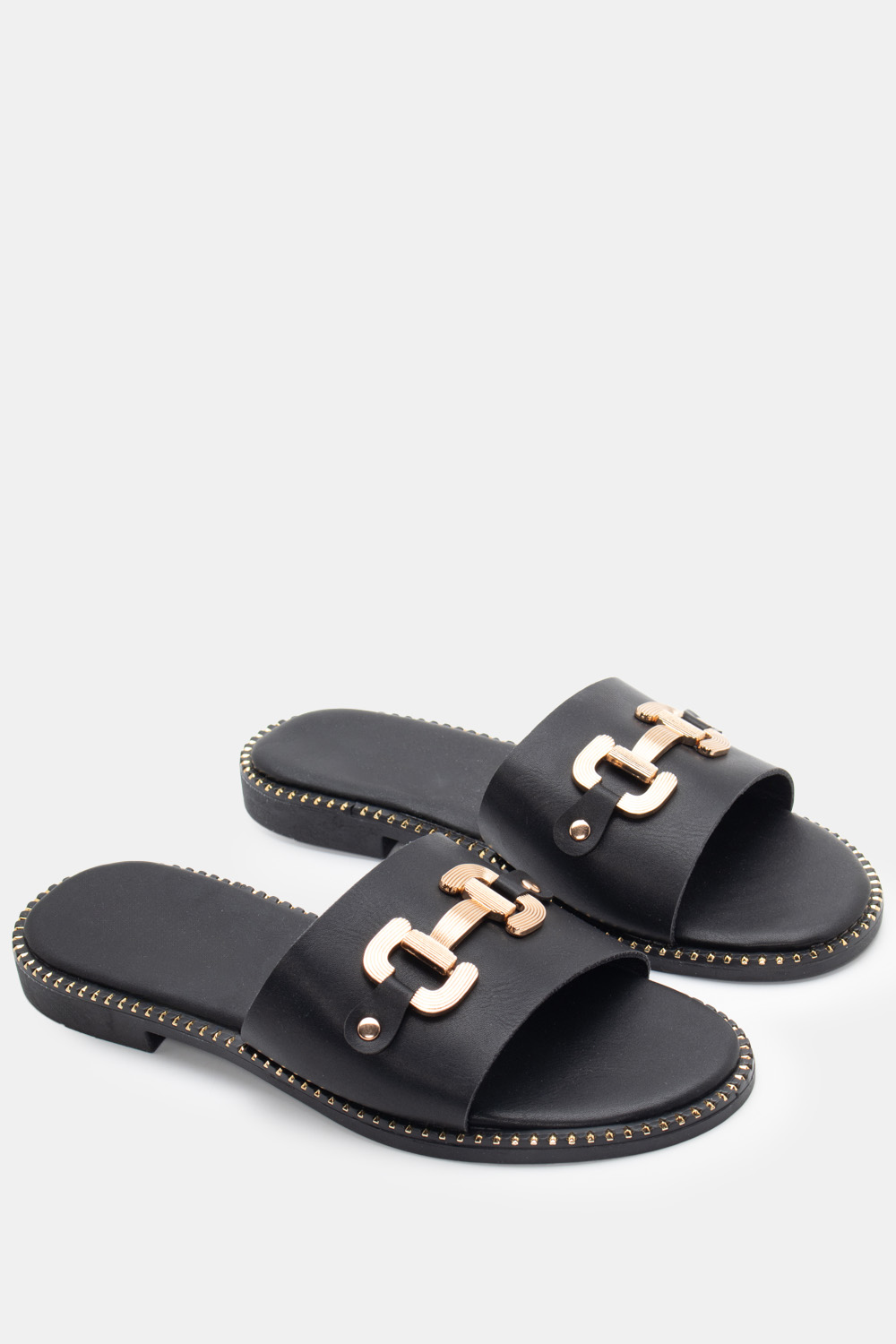 Flat Σανδάλια με Διακοσμητική Αγκράφα - Μαύρο