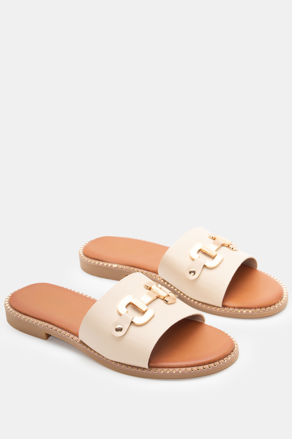 Flat Σανδάλια με Διακοσμητική Αγκράφα - Μπεζ