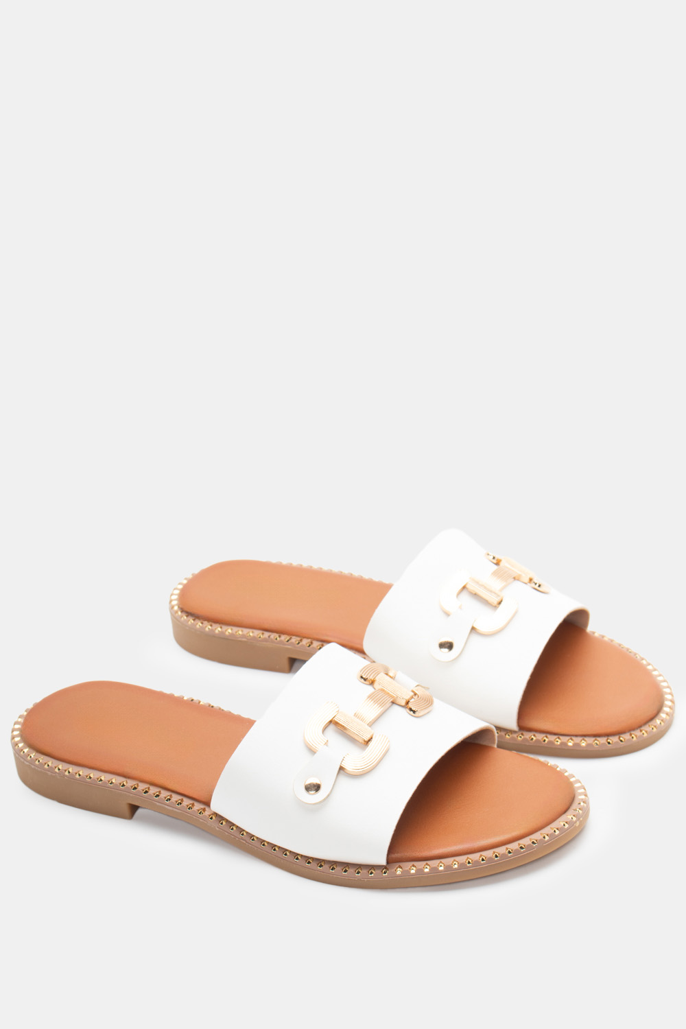 Flat Σανδάλια με Διακοσμητική Αγκράφα - Λευκό