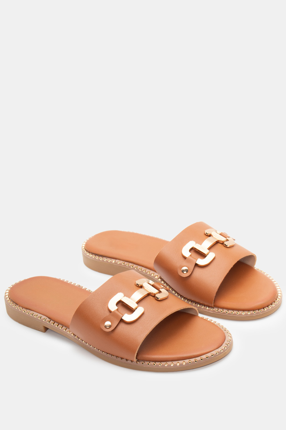 Flat Σανδάλια με Διακοσμητική Αγκράφα - Κάμελ