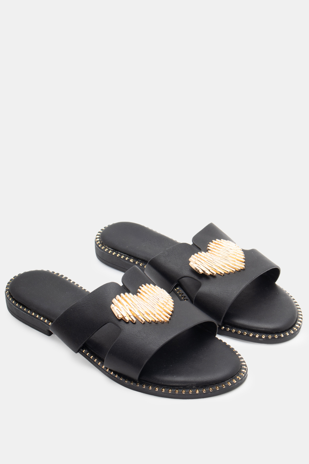 Flat Σανδάλια με Διακοσμητική Καρδία - Μαύρο