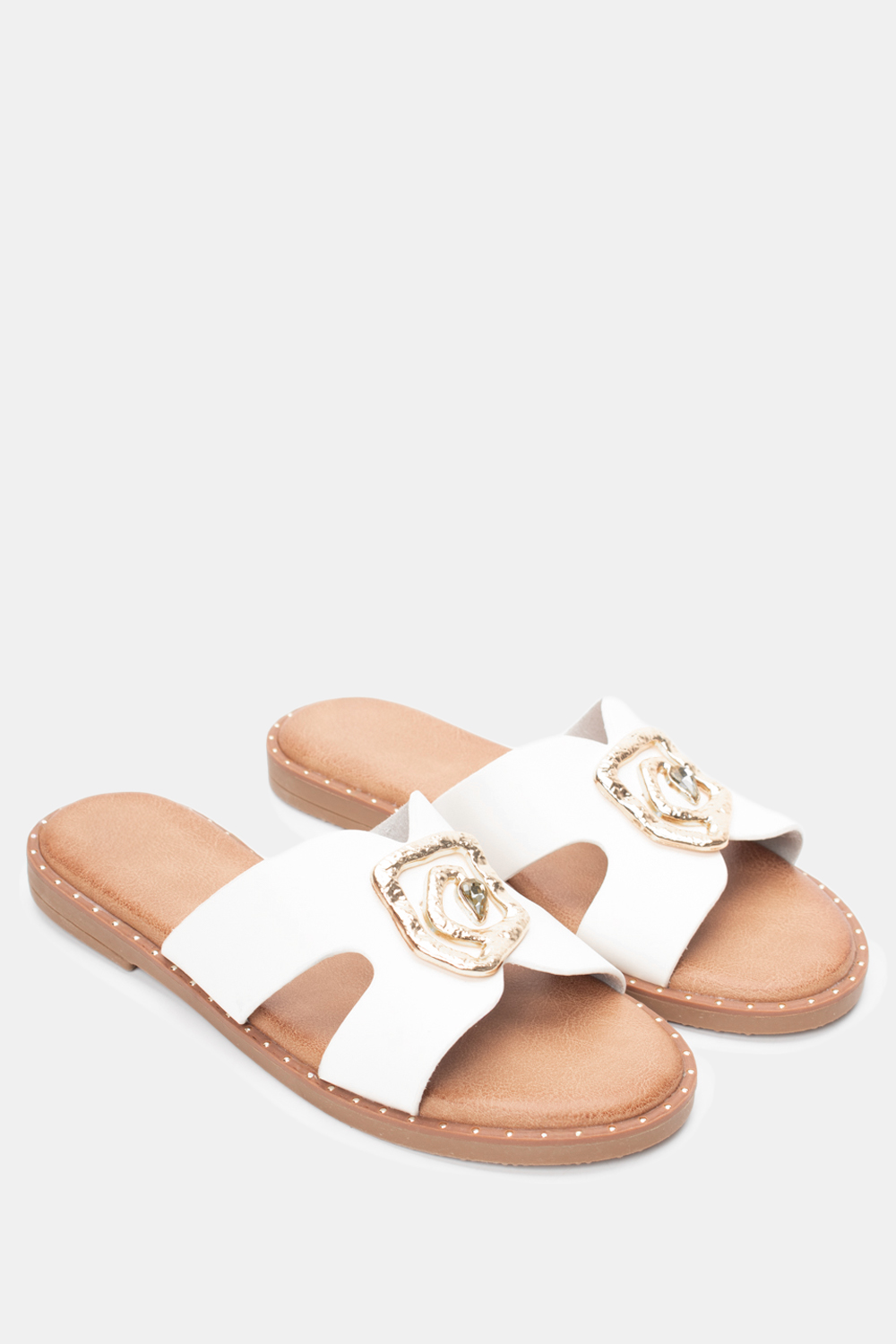 Flat Σανδάλια με Διακοσμητική Τόκα - Λευκό