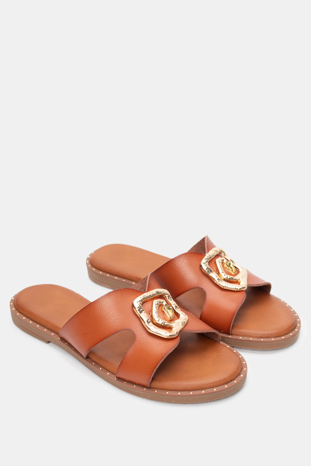 Flat Σανδάλια με Διακοσμητική Τόκα - Κάμελ