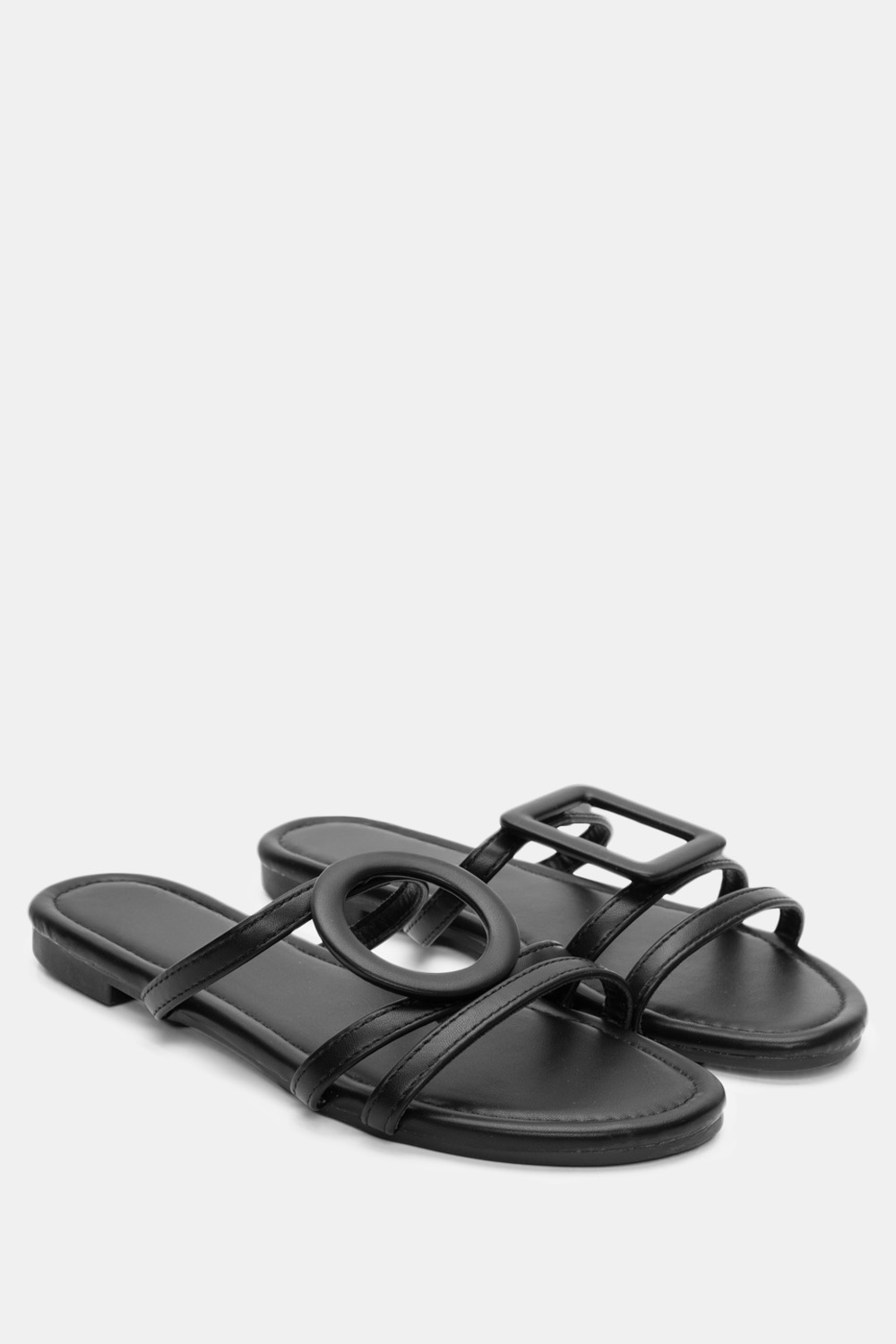 Flat Σανδάλια με Διακοσμητική Τόκα - Μαύρο