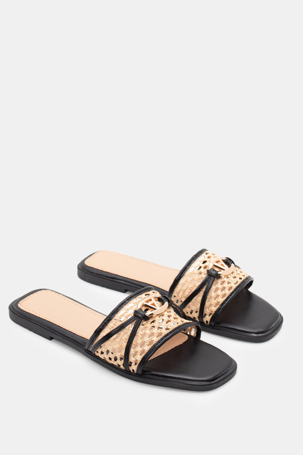 Flat Σανδάλια με Διακοσμητική Τόκα - Μαύρο