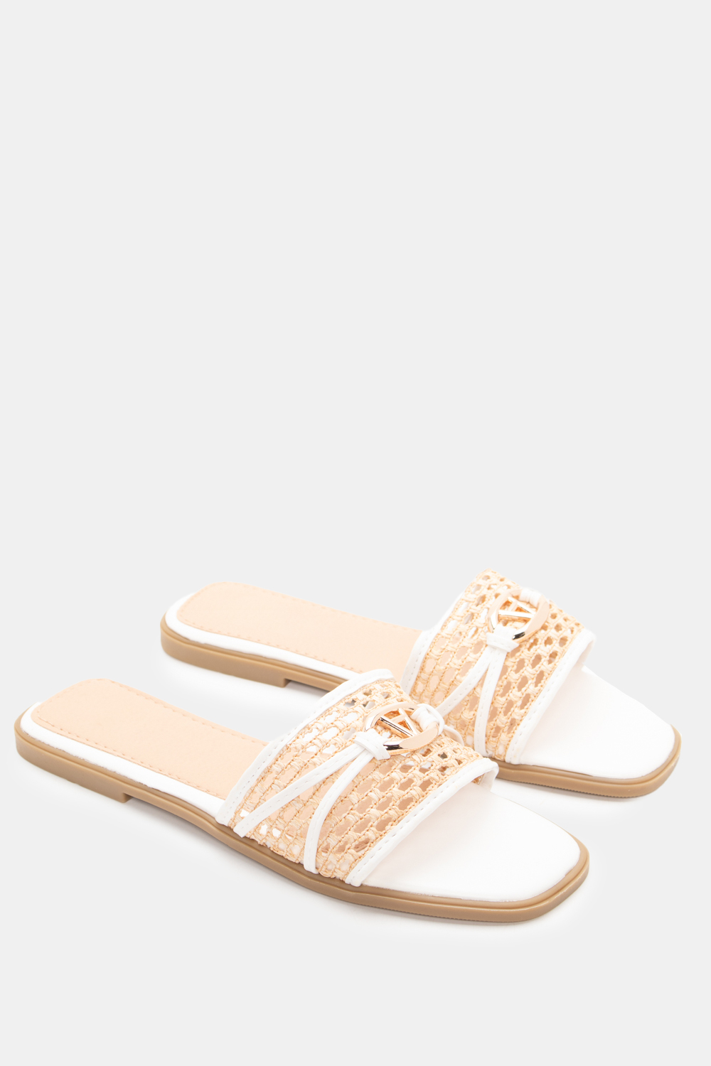 Flat Σανδάλια με Διακοσμητική Τόκα - Λευκό