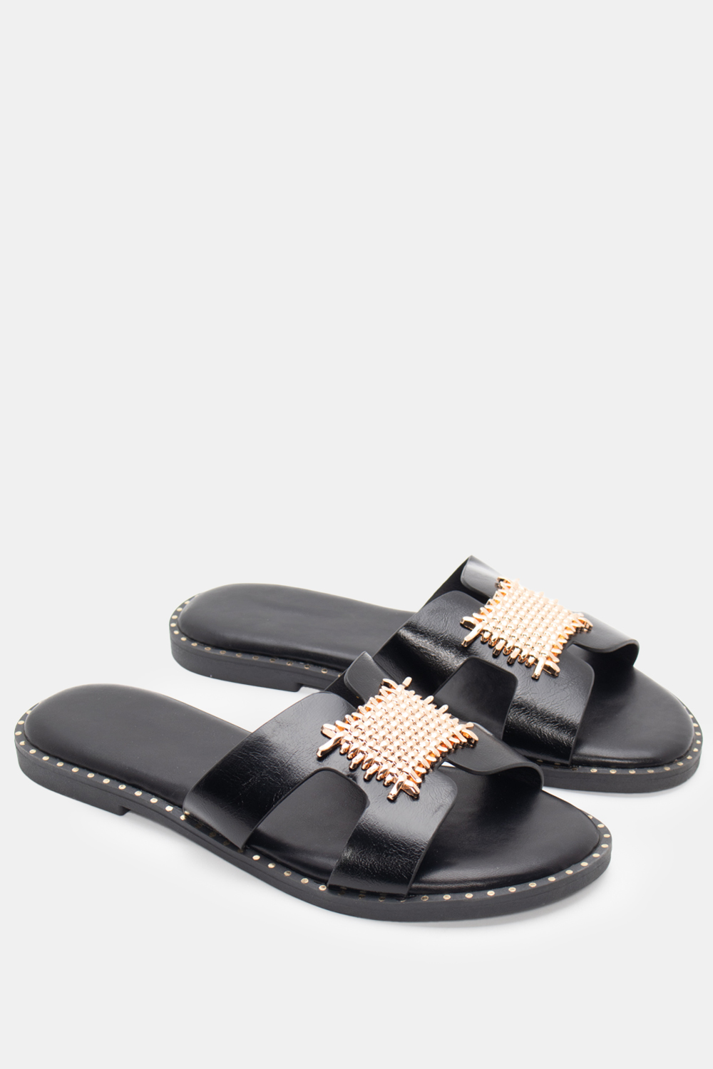Flat Σανδάλια με Διακοσμητική Τόκα - Μαύρο