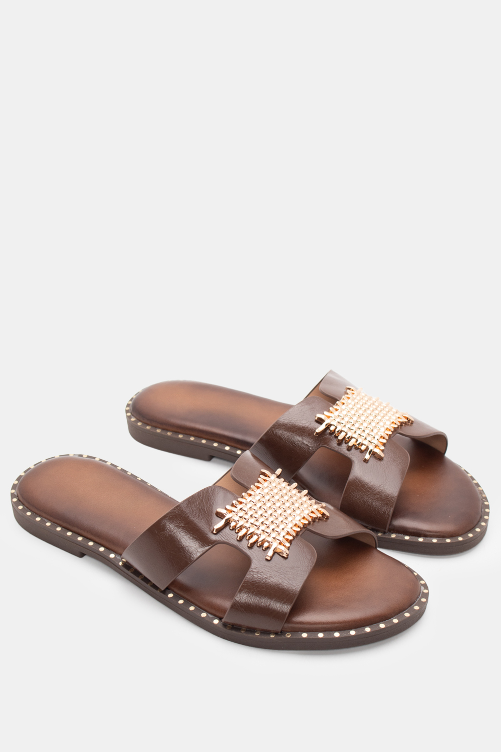 Flat Σανδάλια με Διακοσμητική Τόκα - Καφέ Σκούρο
