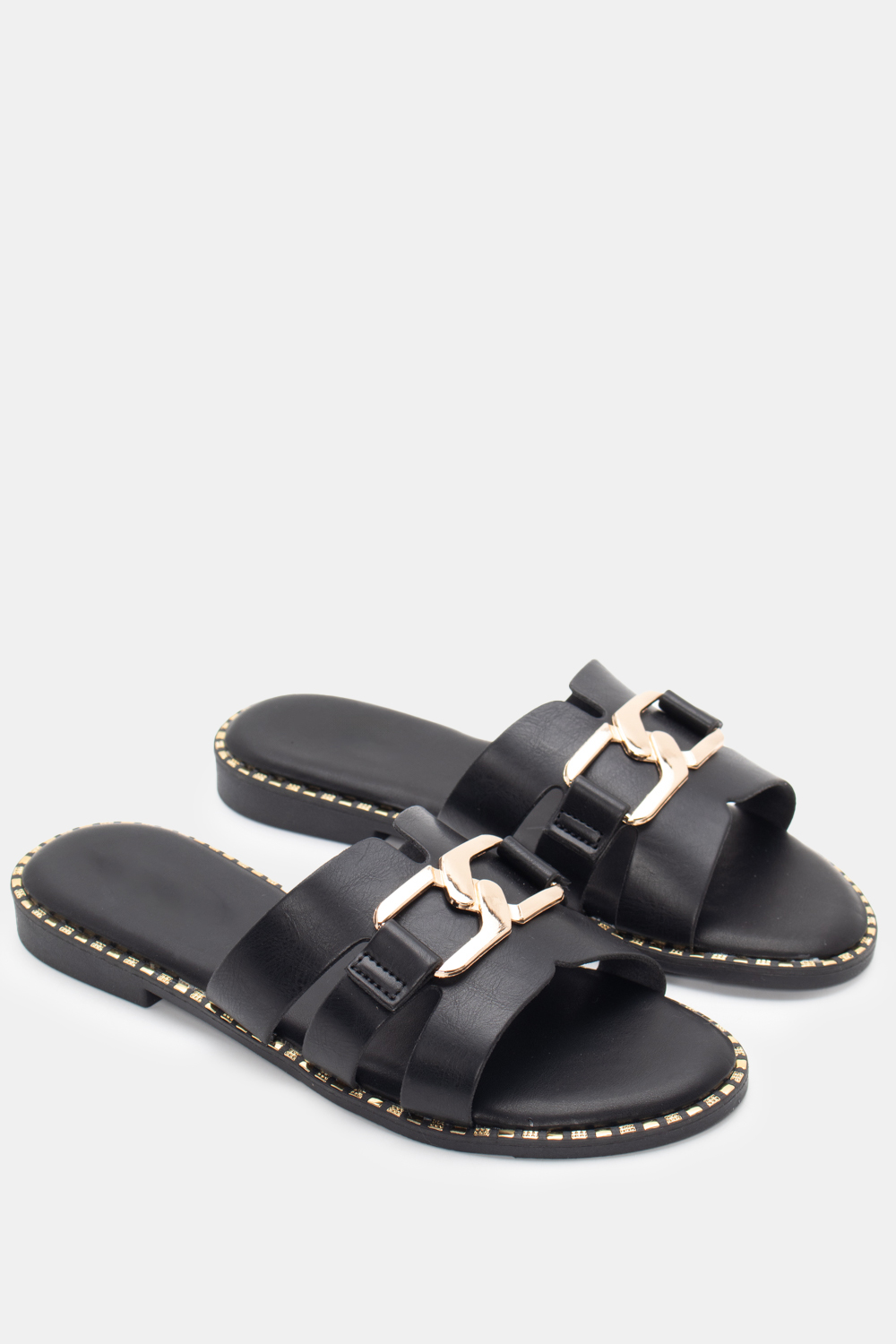 Flat Σανδάλια με Διακοσμητική Τόκα - Μαύρο