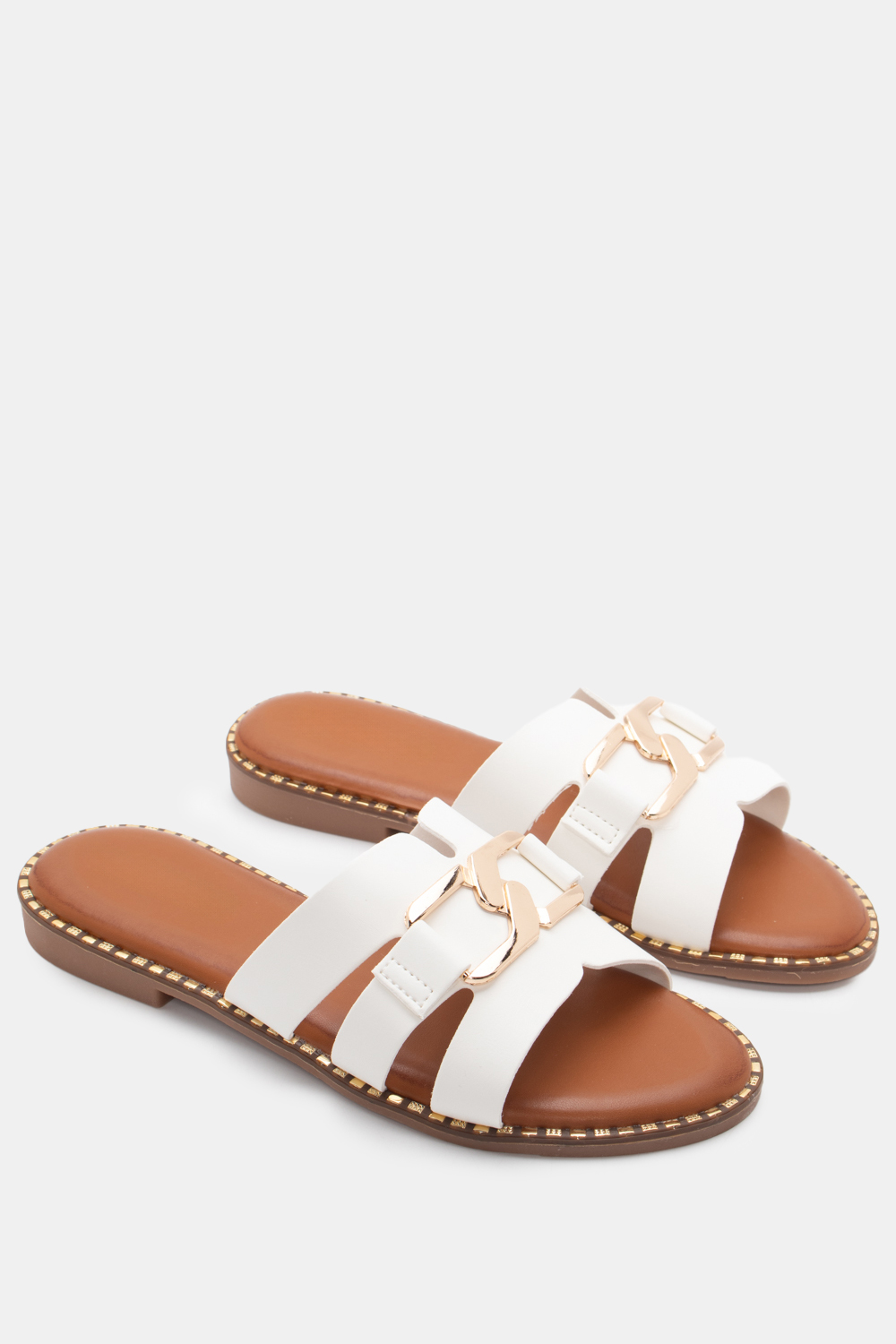 Flat Σανδάλια με Διακοσμητική Τόκα - Λευκό