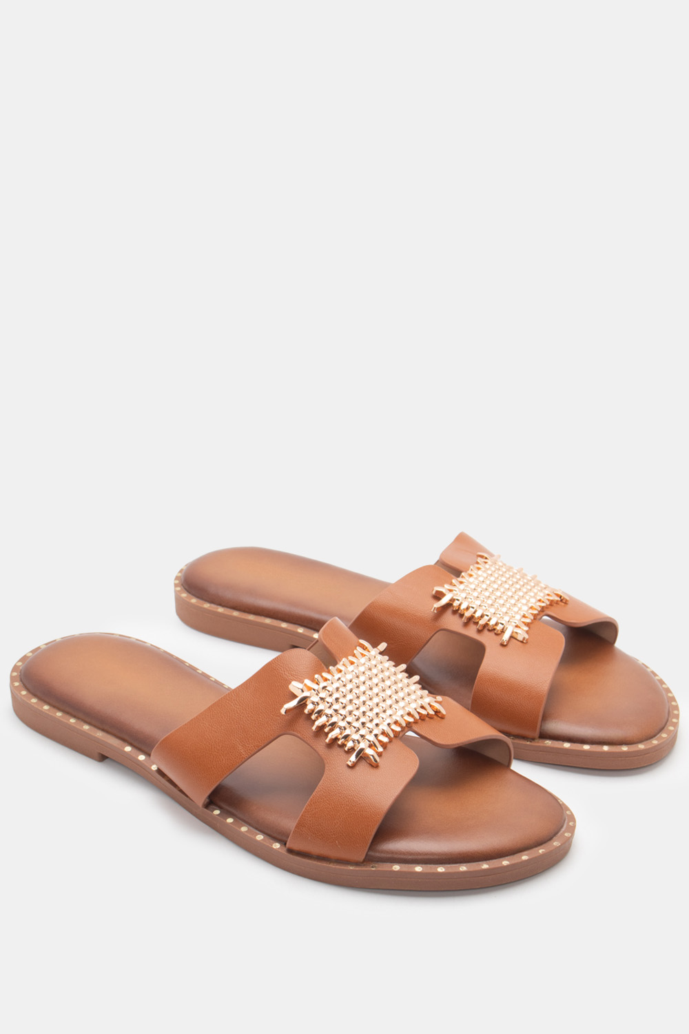 Flat Σανδάλια με Διακοσμητική Τόκα - Κάμελ