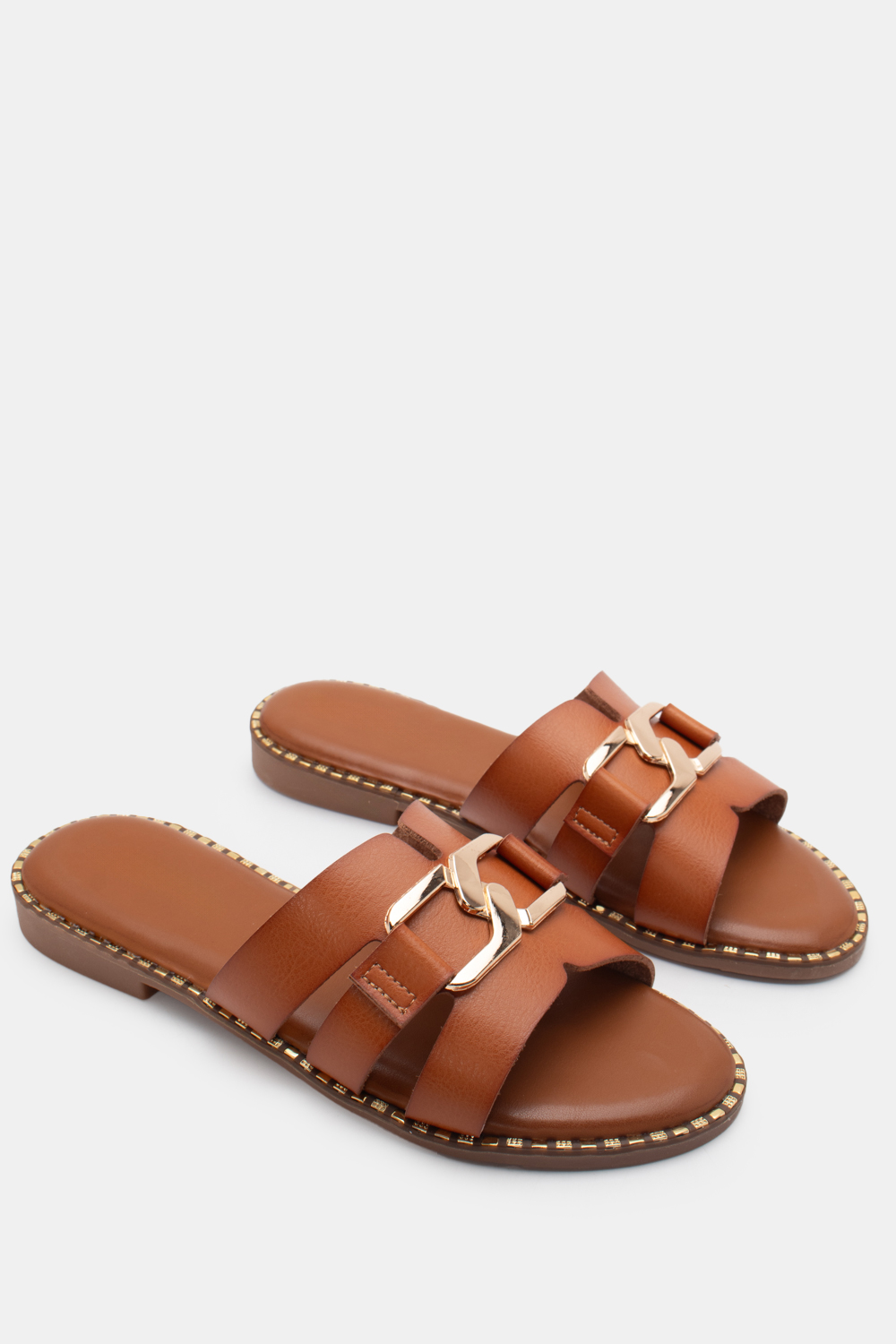 Flat Σανδάλια με Διακοσμητική Τόκα - Κάμελ