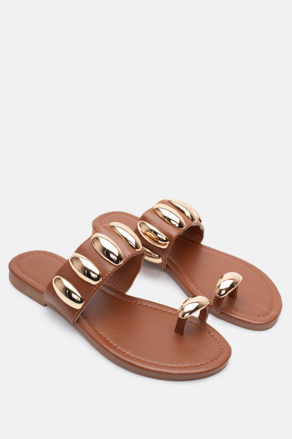 Flat Σανδάλια με Διακοσμητικό - Κάμελ