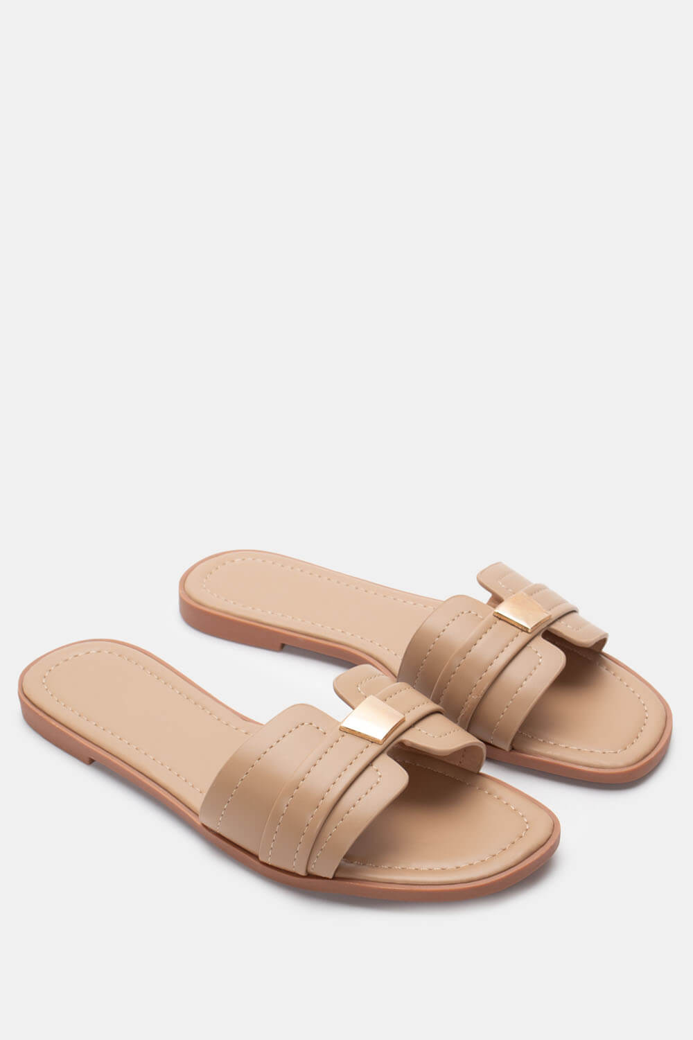 Flat Σανδάλια με Διακοσμητικό - Μπεζ-Σκούρο