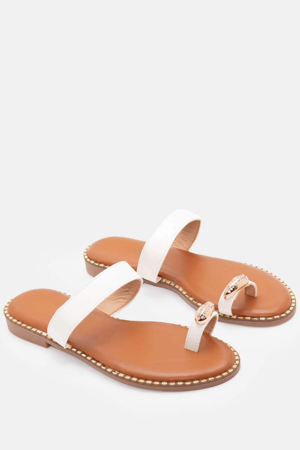 Flat Σανδάλια με Διακοσμητικό apo Strass - Λευκό