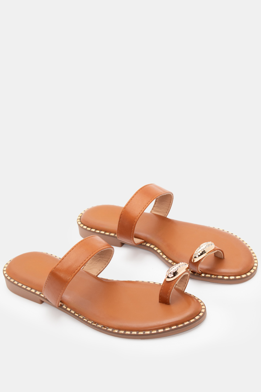 Flat Σανδάλια με Διακοσμητικό apo Strass - Καφέ