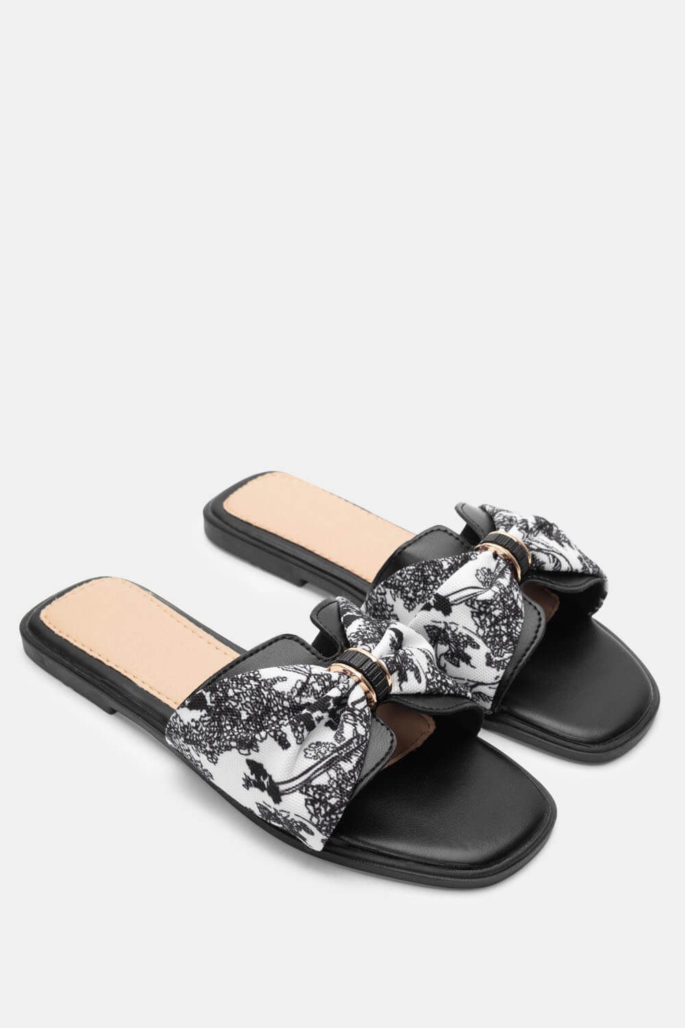 Flat Σανδάλια με Διακοσμητικό Φιόγκο Floral - Μαύρο