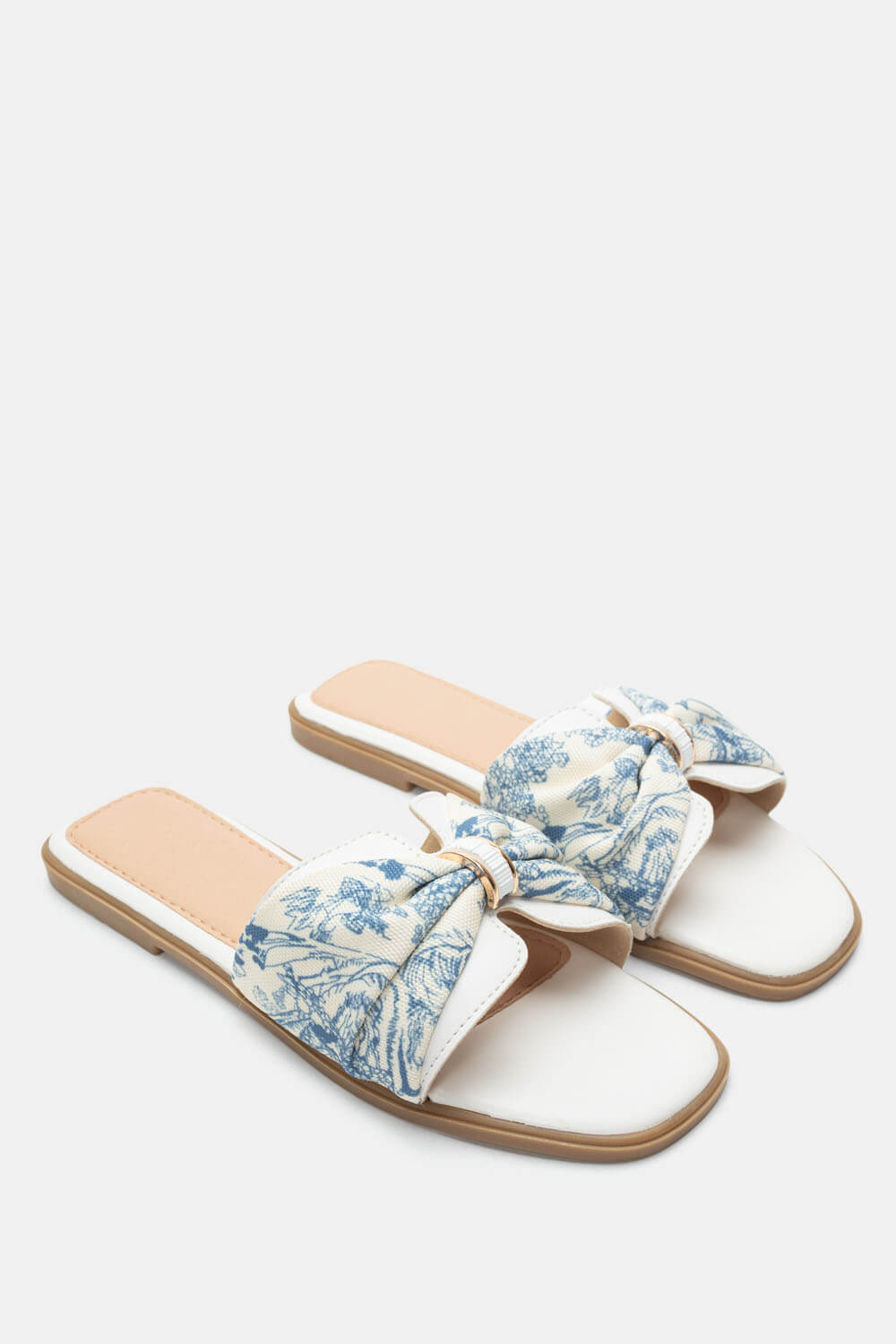 Flat Σανδάλια με Διακοσμητικό Φιόγκο Floral - Λευκό