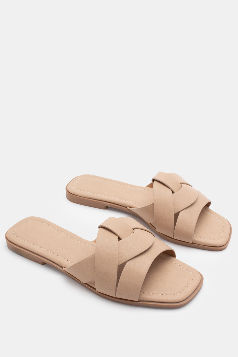 Flat Σανδάλια με Φάσα - Μπεζ-Σκούρο
