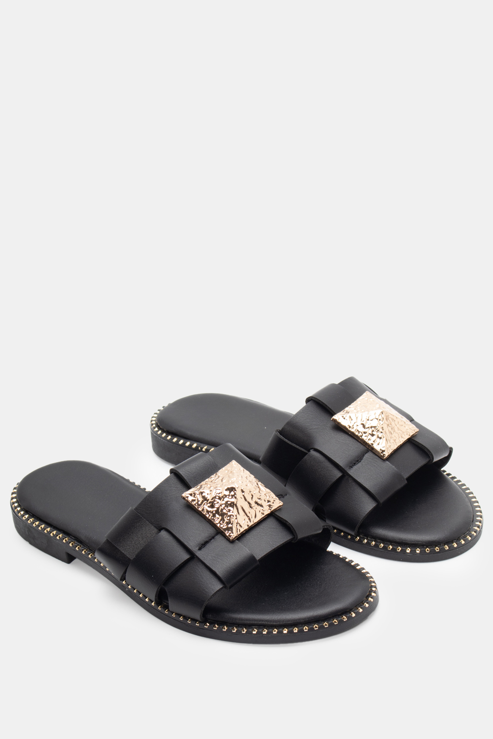 Flat Σανδάλια με Φάσα & Διακοσμητική Τόκα - Μαύρο
