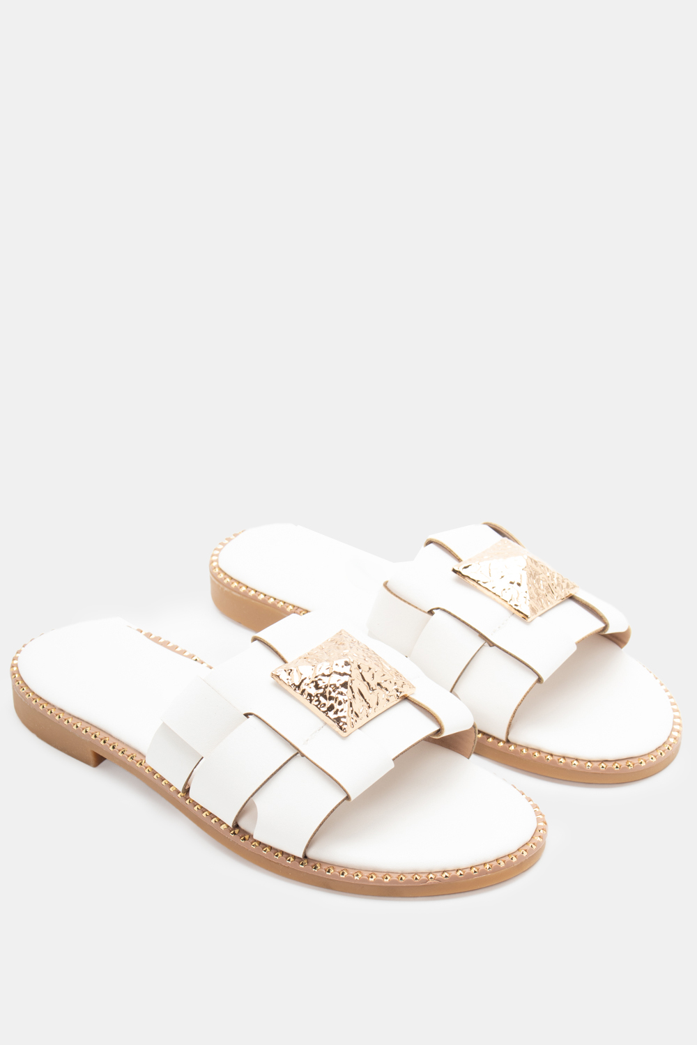 Flat Σανδάλια με Φάσα & Διακοσμητική Τόκα - Λευκό