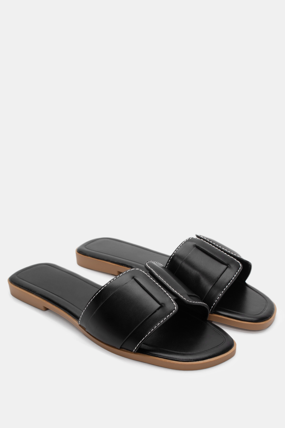 Flat Σανδάλια με Φάσα & Ραφές - Μαύρο