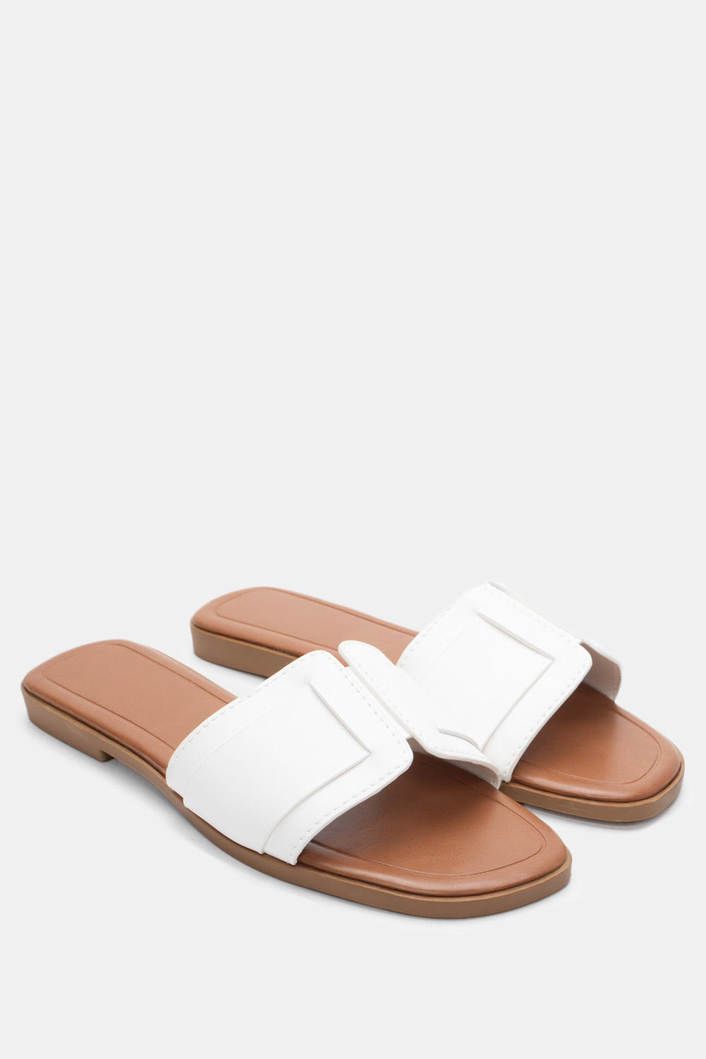 Flat Σανδάλια με Φάσα & Ραφές - Λευκό