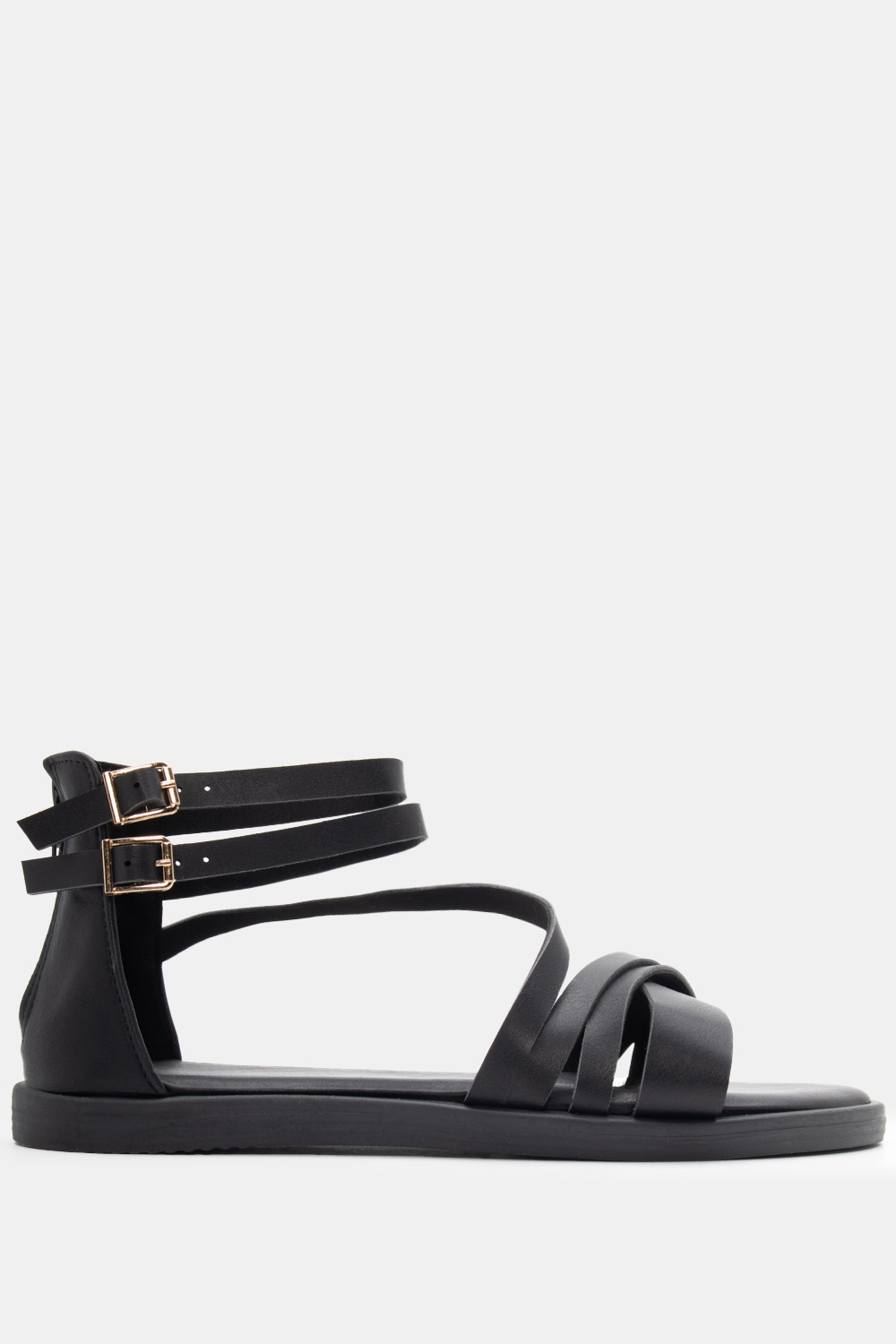 Flat Σανδάλια με Φερμουάρ - Μαύρο