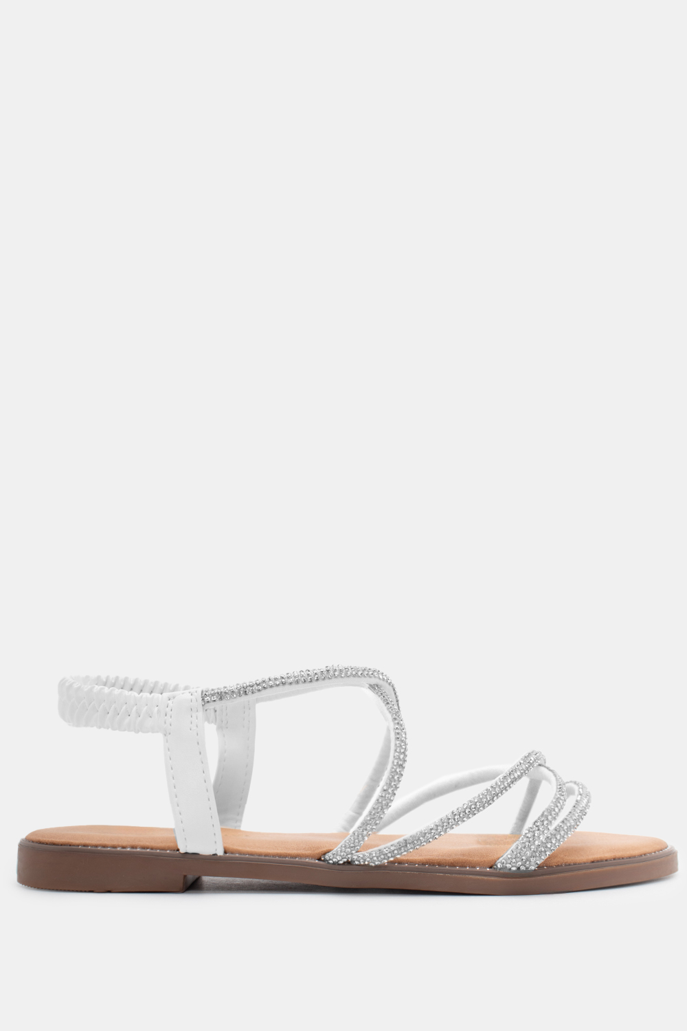 Flat Σανδάλια με Λάστιχο & Strass - Λευκό