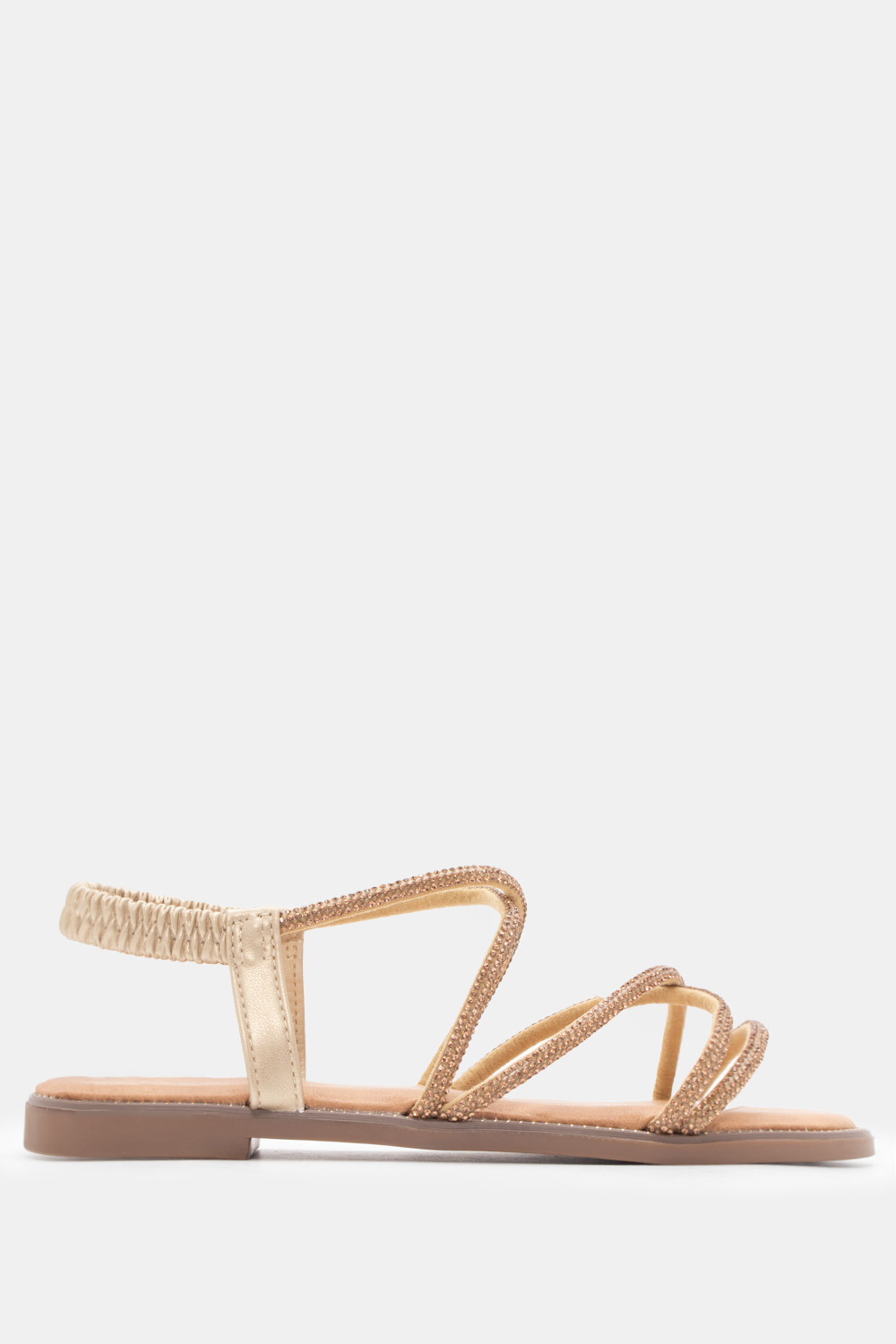 Flat Σανδάλια με Λάστιχο & Strass - Χρυσό