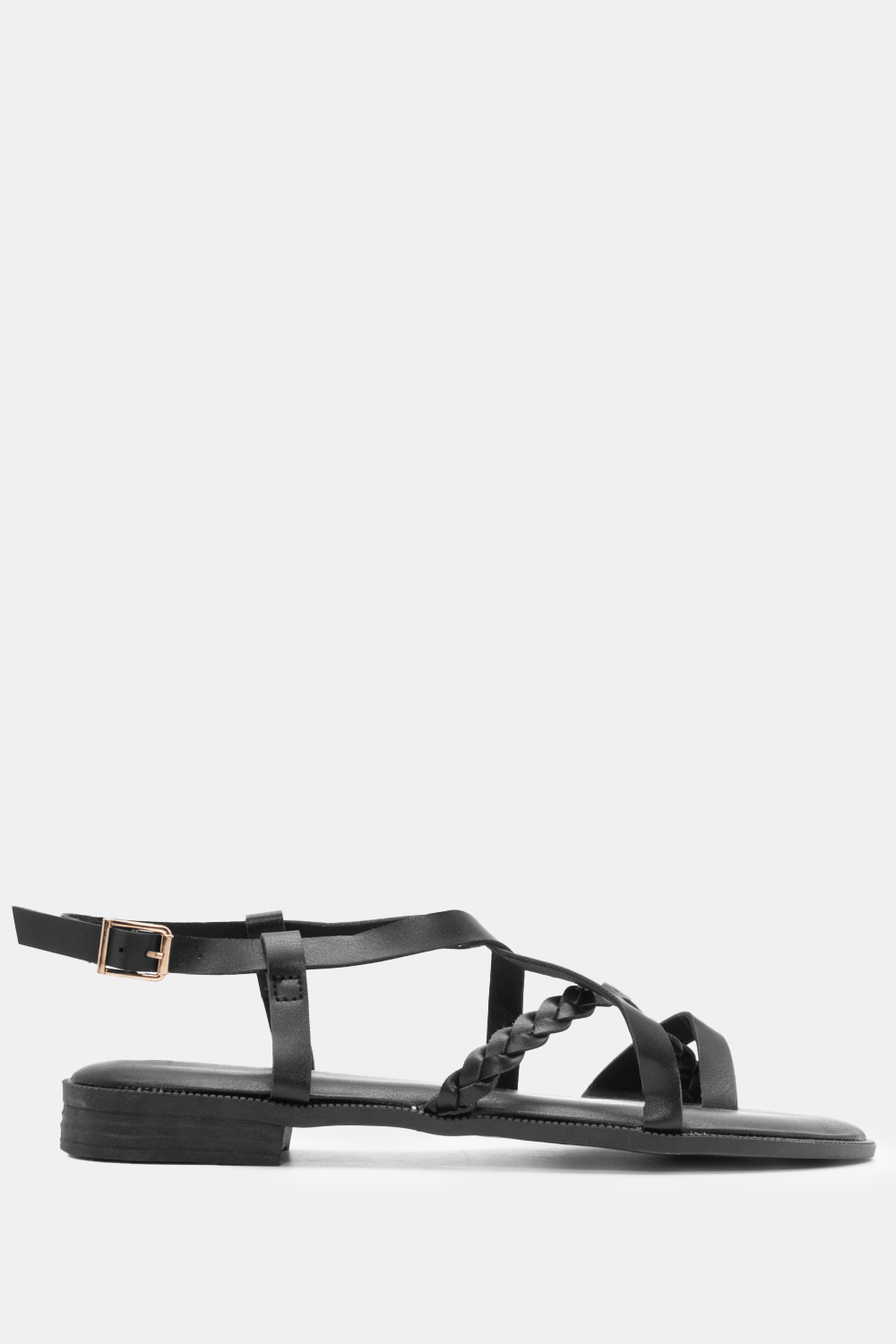 Flat Σανδάλια με Λουράκι Πλεξούδα - Μαύρο