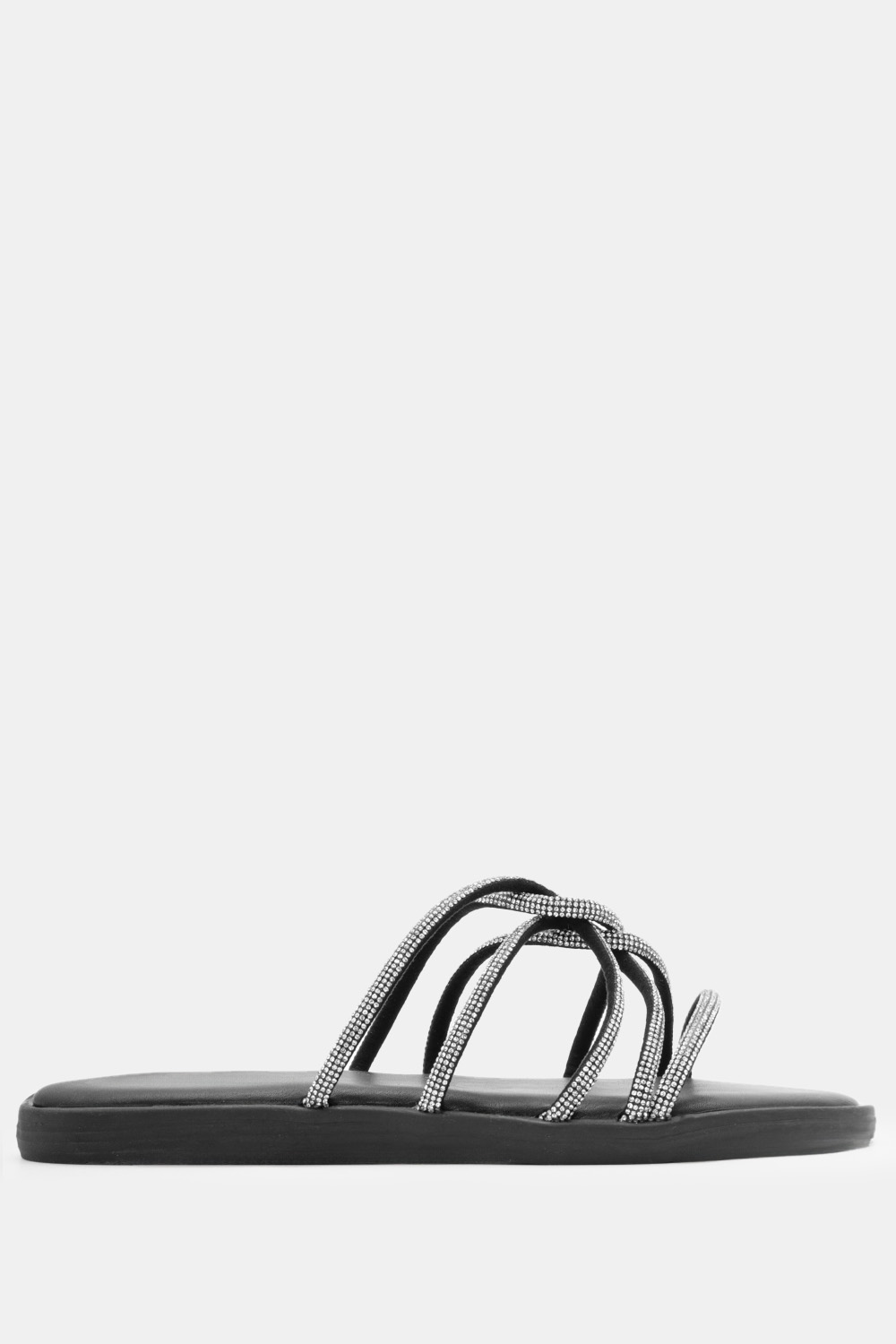 Flat Σανδάλια με Λουράκια Από Strass - Μαύρο