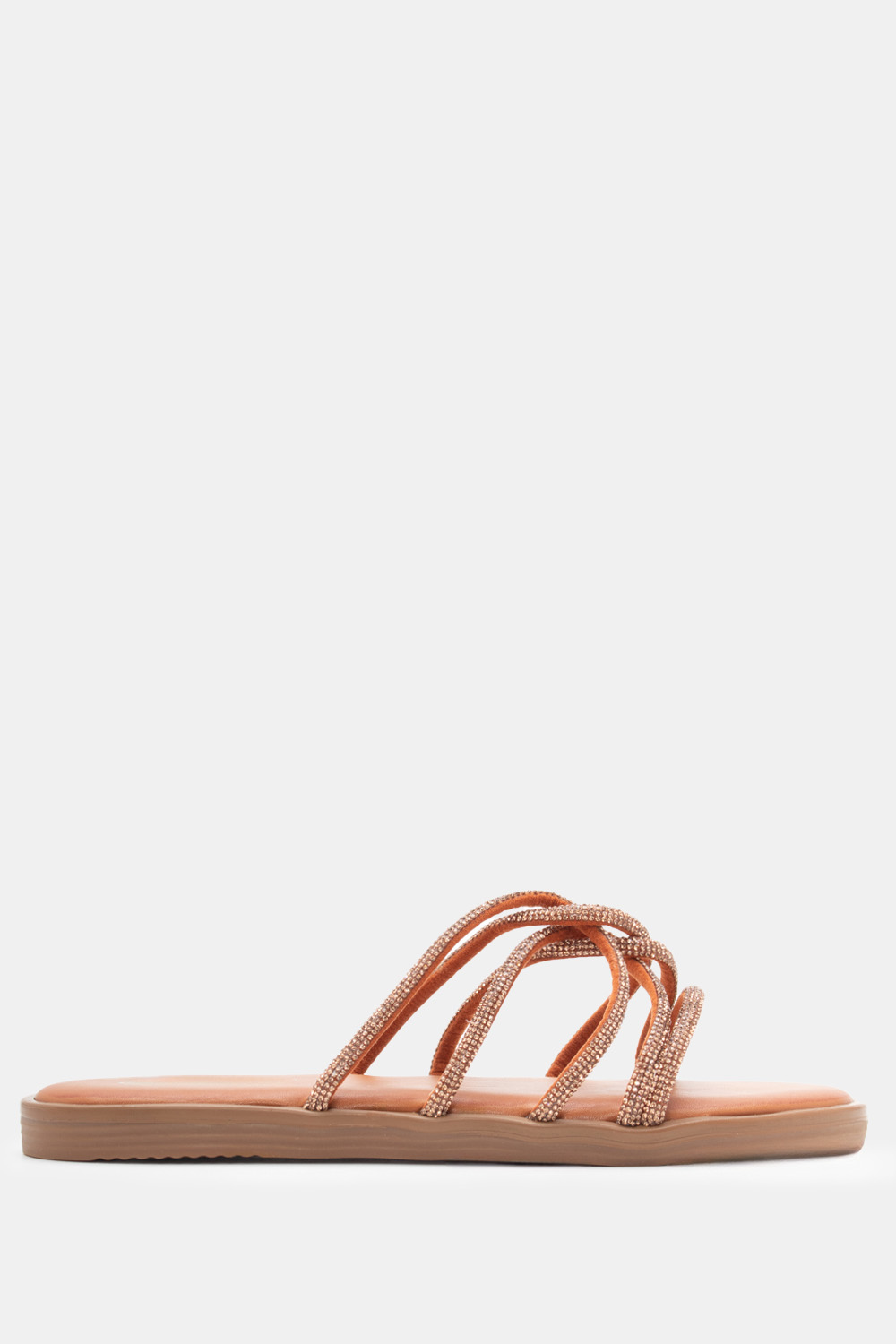 Flat Σανδάλια με Λουράκια Από Strass - Κάμελ