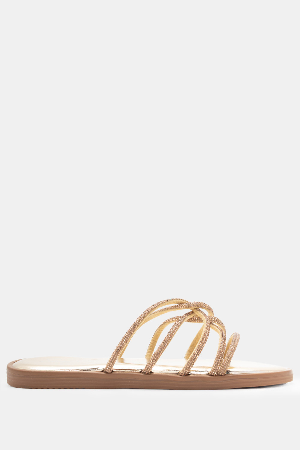 Flat Σανδάλια με Λουράκια Από Strass - Χρυσό