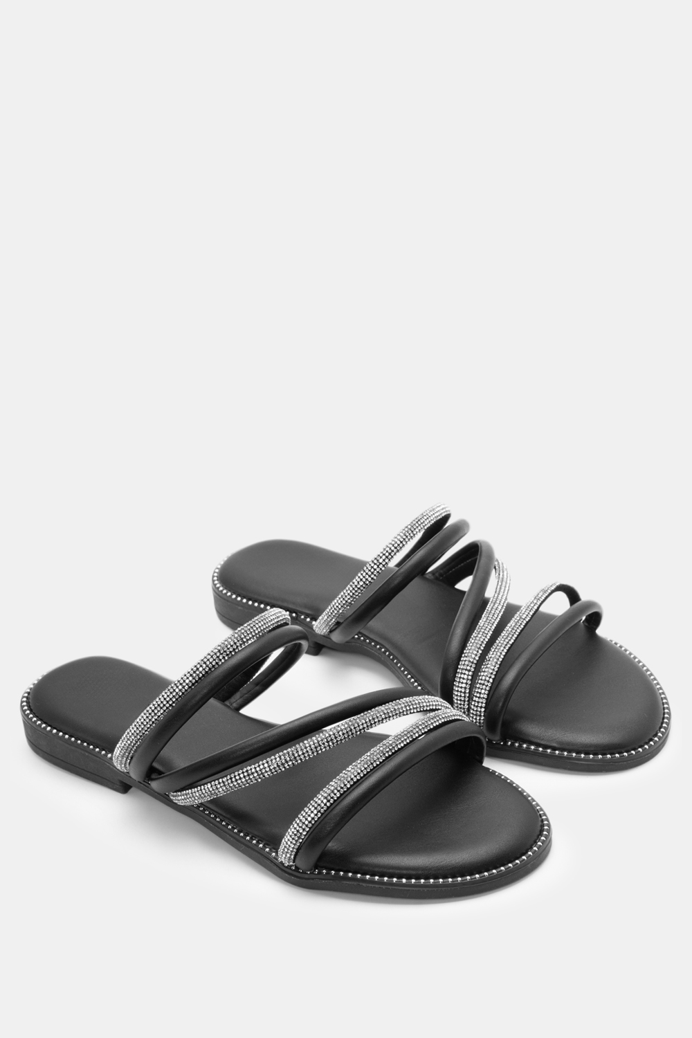 Flat Σανδάλια με Λουράκια & Strass - Μαύρο