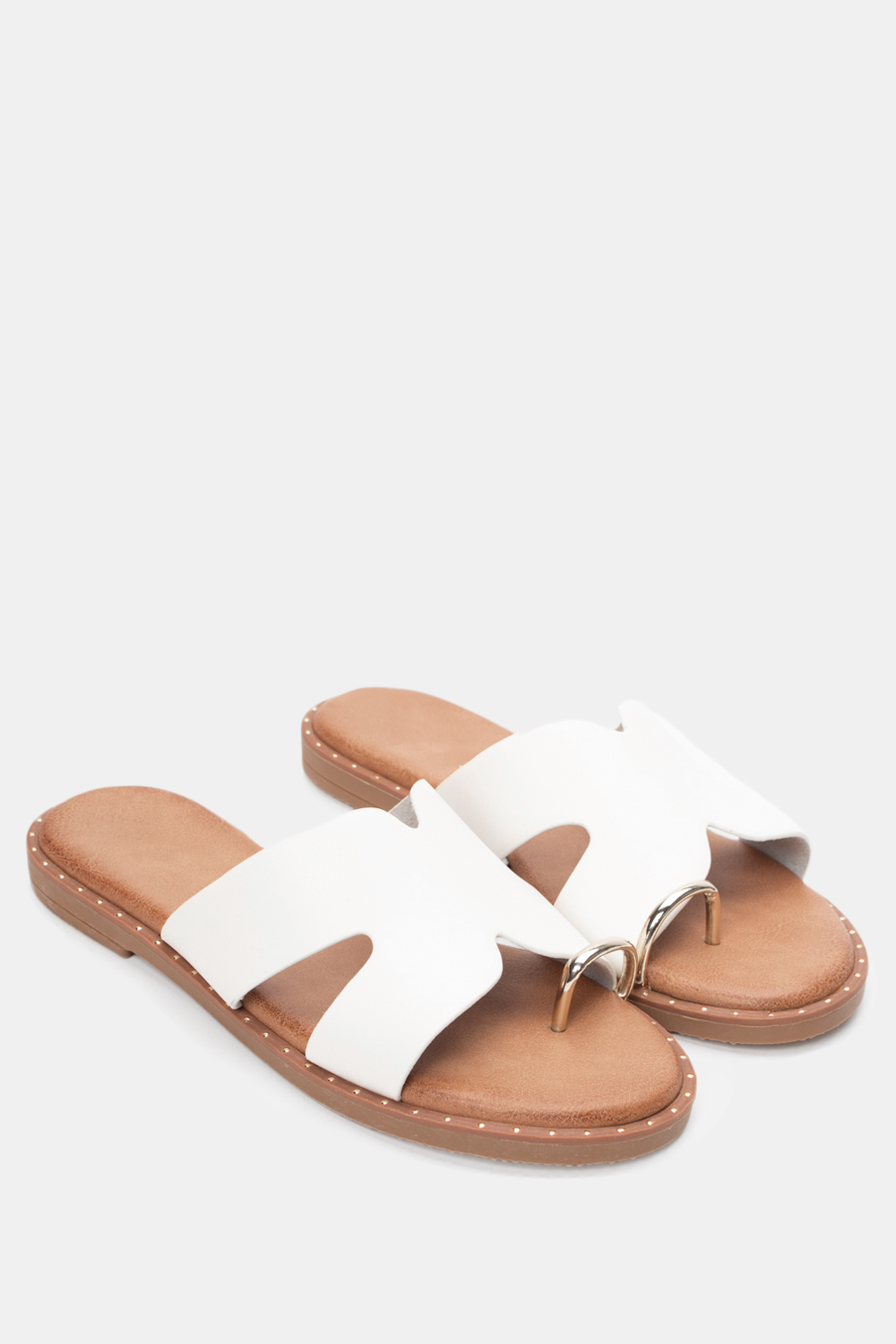 Flat Σανδάλια με Μερταλλική Λεπτομέρεια - Λευκό